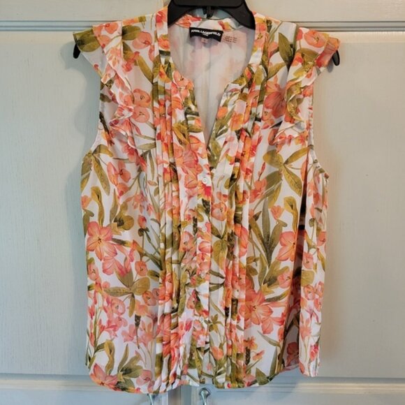 Karl Lagerfeld Floral Print Sleeveless Blouse - Picture 1 of 5